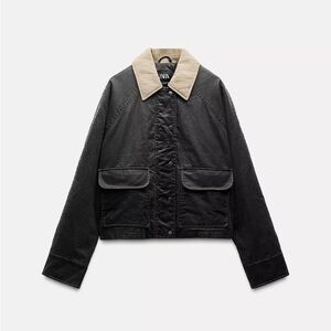 Zara Corduroy Collar Waxed Jacket size XL